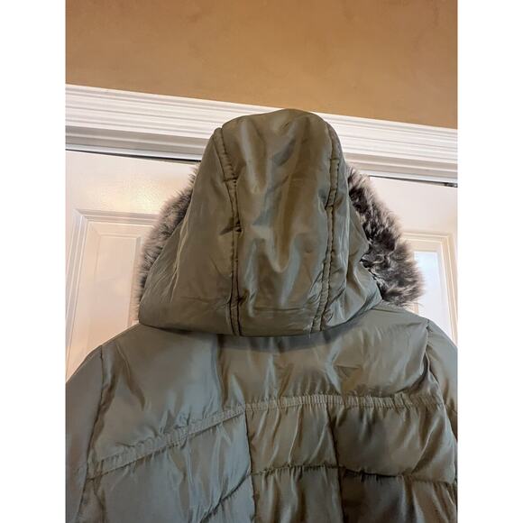 Quilted Coat Parka Moss Green with Faux Fur Trim Detachable Hood--Womens M - Picture 14 of 14